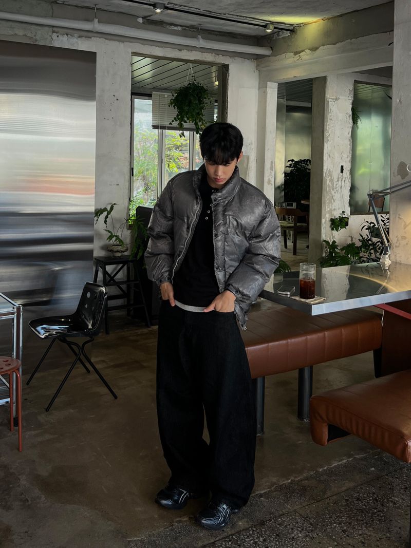 Cracked Nuptse Metallic Short Puffer Jacket