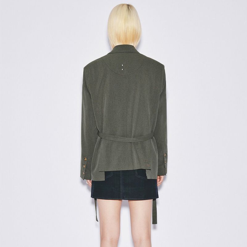 Semi overfit belted jacket [Gloss green]