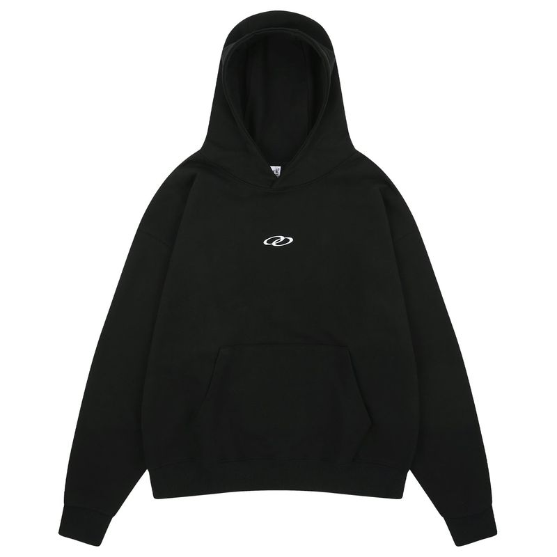 DOUBLE LOOP LOGO SLEEK HOODIE SWEATSHIRT BLACK