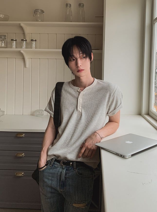 2PLAN（ツープラン）の「Modern Waffle Henry Short Sleeve T-shirt（Tops）」