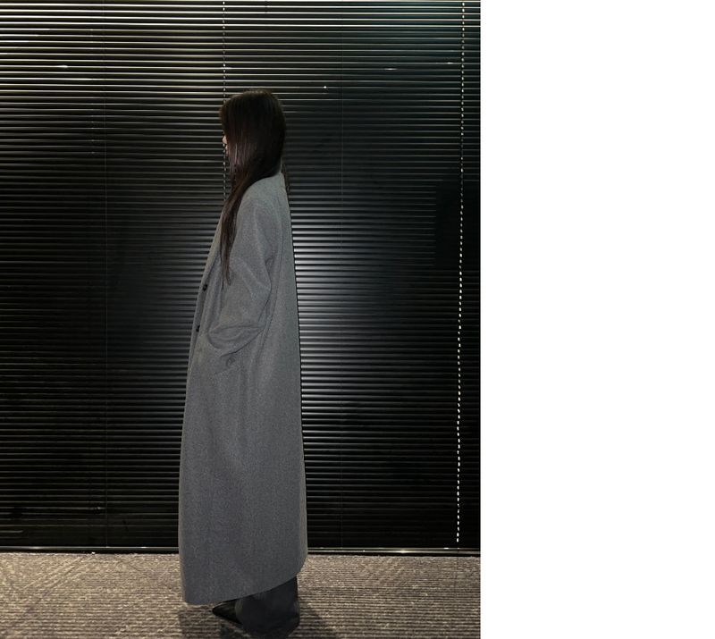 [UNISEX] Wool back button maxi long coat (Gray)