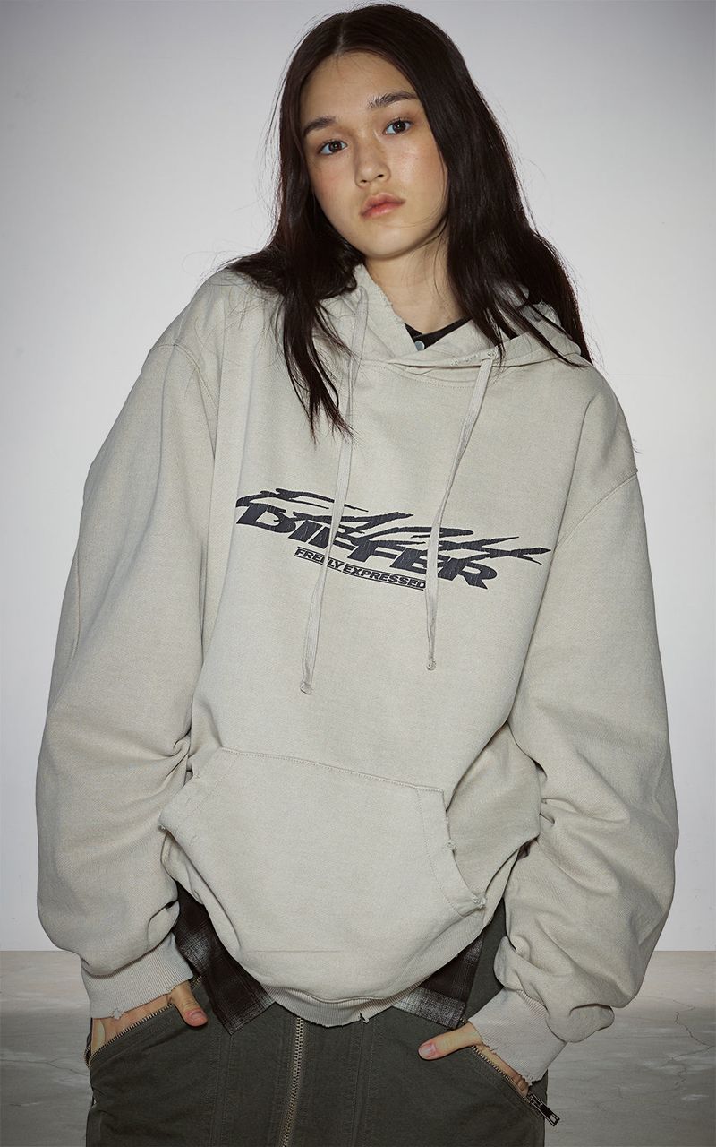 GRAFFITI CRACK HOODIE_BEIGE GRAY