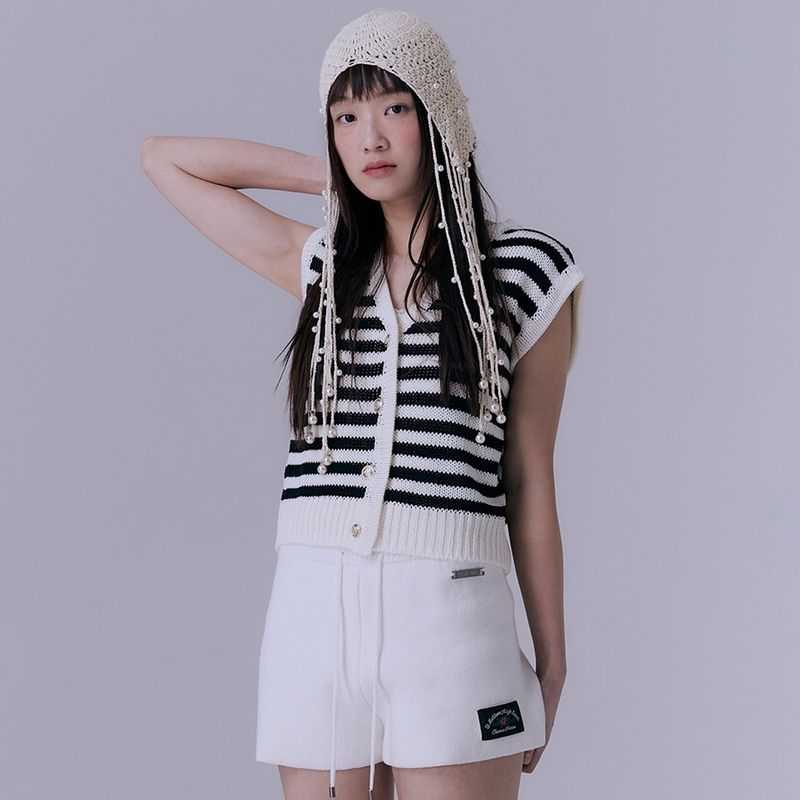Marine stripe knit vest cardigan (BLACK)