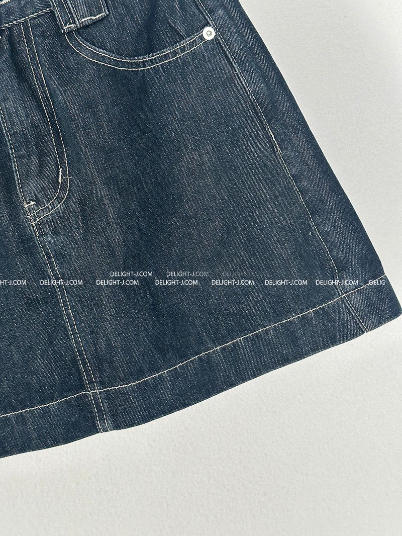 a raw paper stitch jean skirt