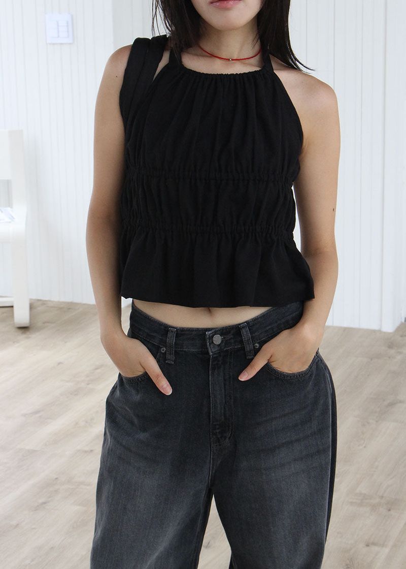 HALTER SHIRRING BLOUSE