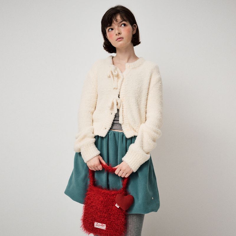 FLUFFY KNIT CARDIGAN, CREAM