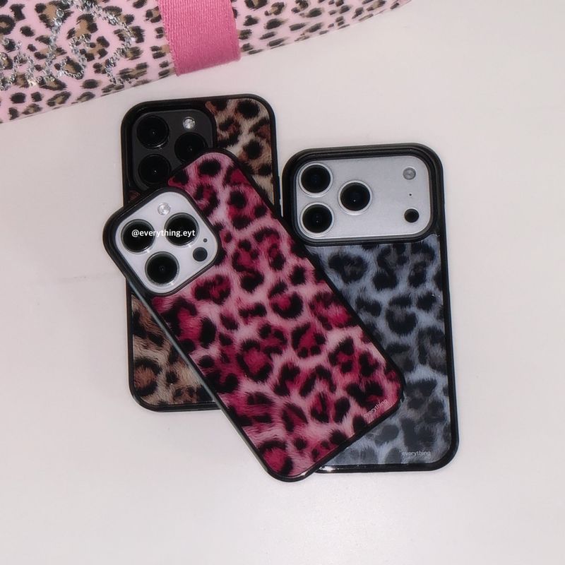 [glass] leopard fur case - pink