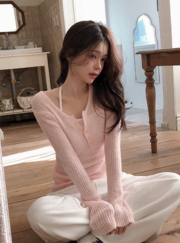 DE Slim Wool Rib Henry Neck Knit (6color)
