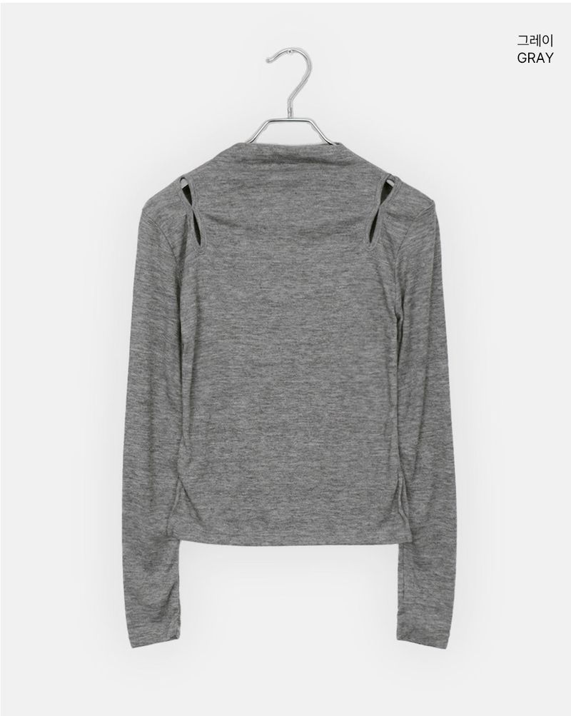 Peulha Slit Mock-Neck Long-Sleeve Tee
