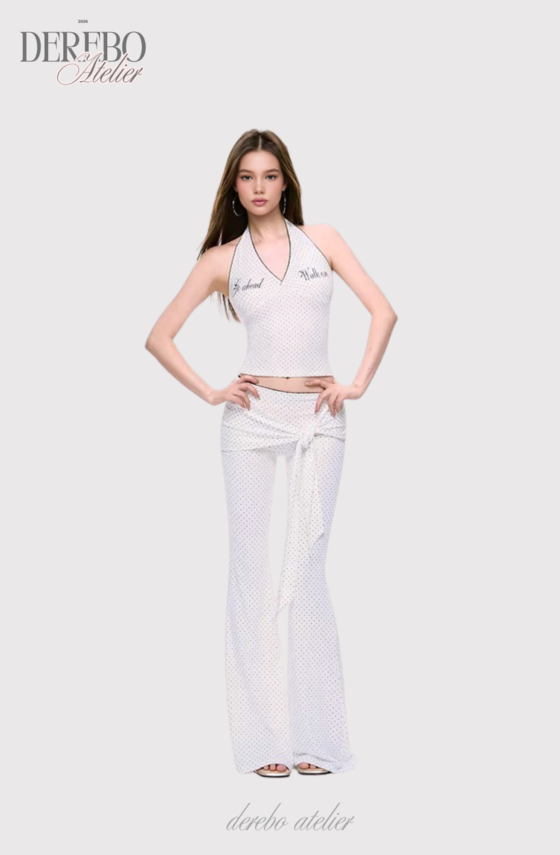 Dot halter cardigan flare training setup (PANTS)