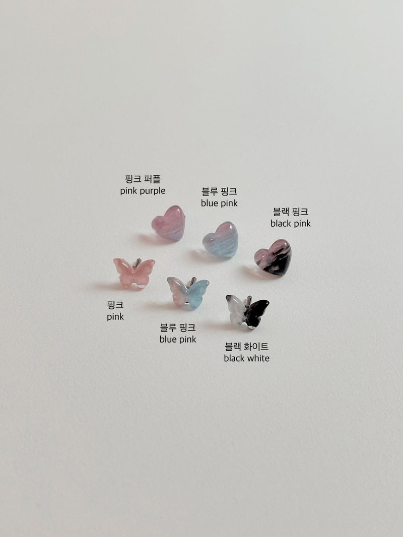 Glitter butterfly heart piercing / 3 colors / 2 option