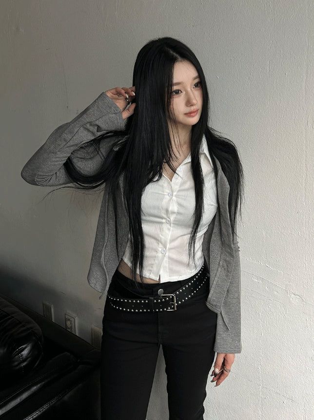 Crop Shirt Layered Cardigan SET