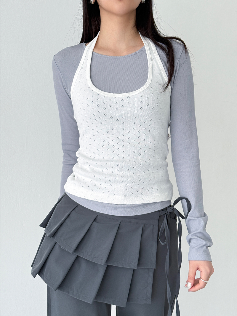 pleated wrap skirt pants (2color)