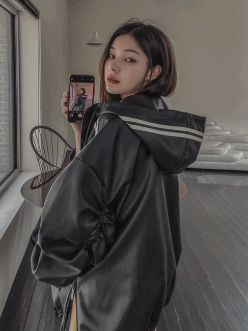 ULAN(ユレン)の「Track shirring leather hooded jacket(Jackets/Outerwear)」