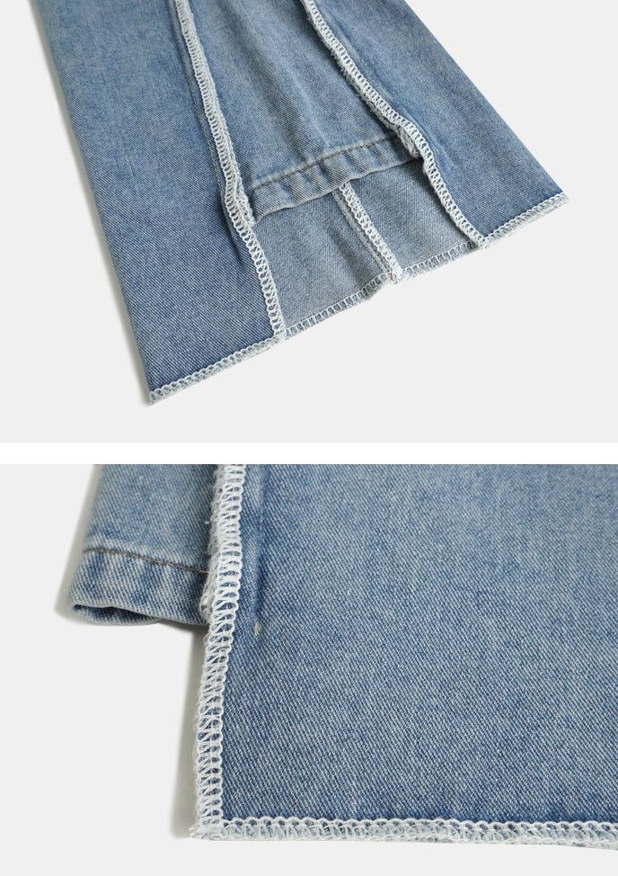 オーバーロックサイドカッティングデニムパンツ