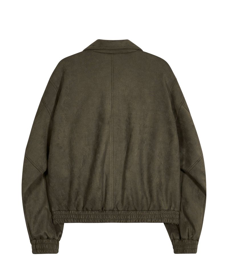 87-STAN031 [Vegan Suede] Voldest Stylish Line Varsity Suede Jacket Khaki