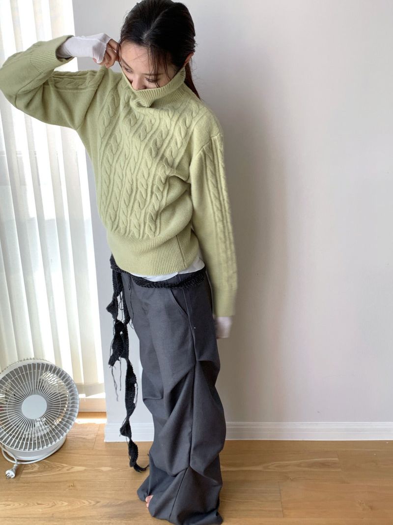 Jacquard Turtleneck Twisted Wool Knitwear