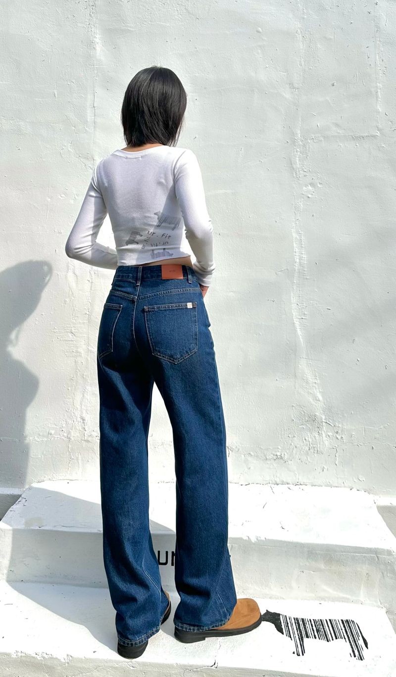 SEMI WIDE DARK BLUE DENIM PANTS code 18306