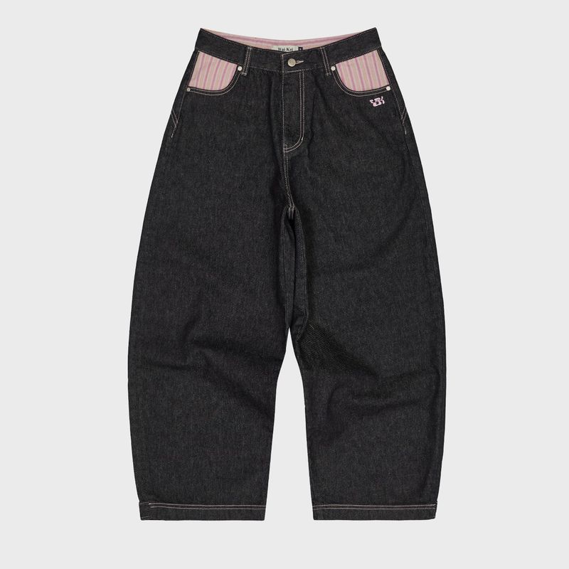 Back Maltese Embroidery Flap Denim Pants