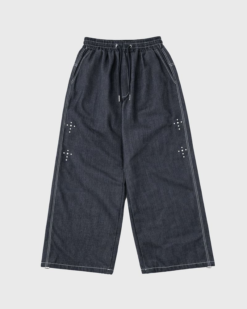 Bone Cross Stud Wide Denim Pants