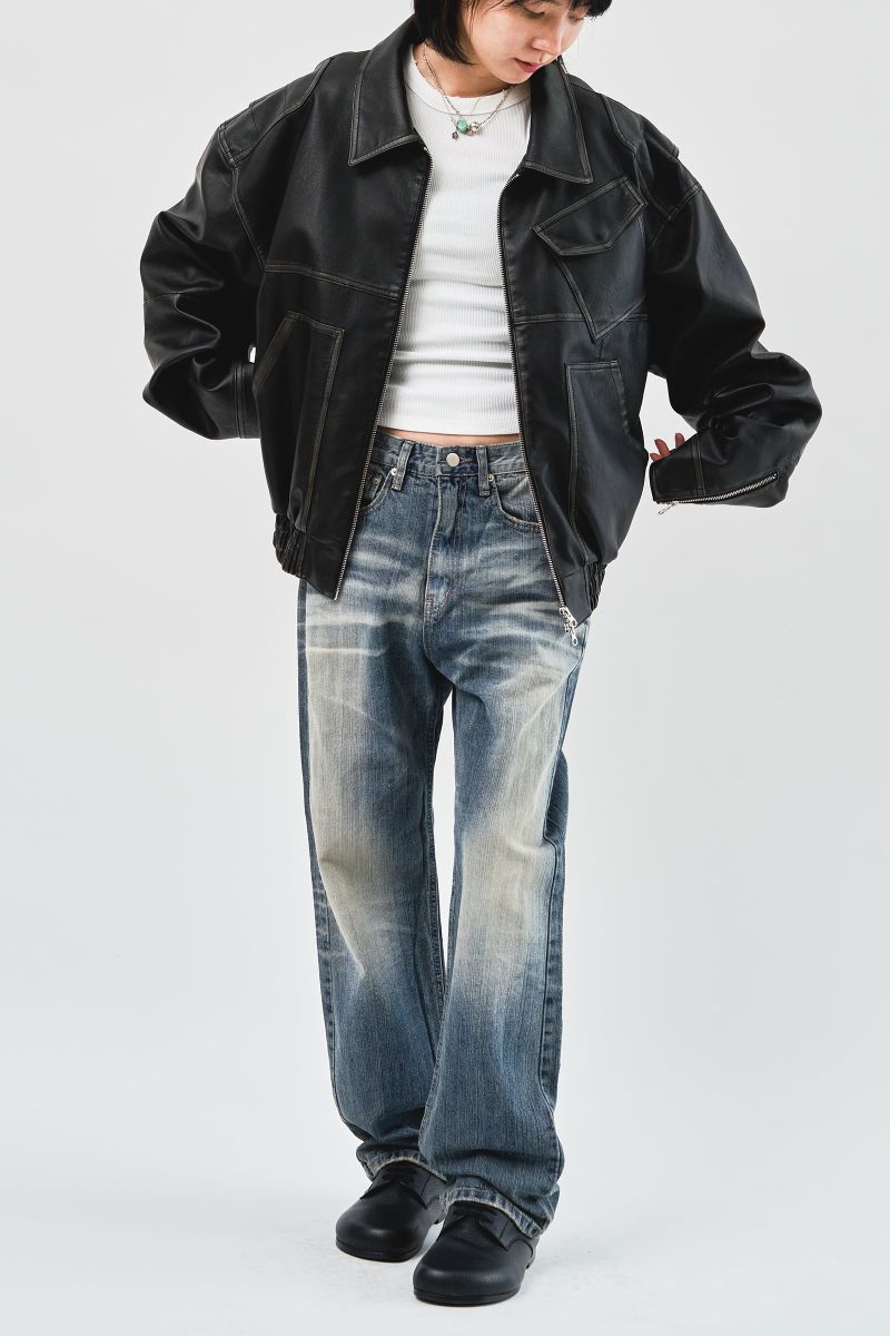 Hand Washed Leather Blouson (2color)