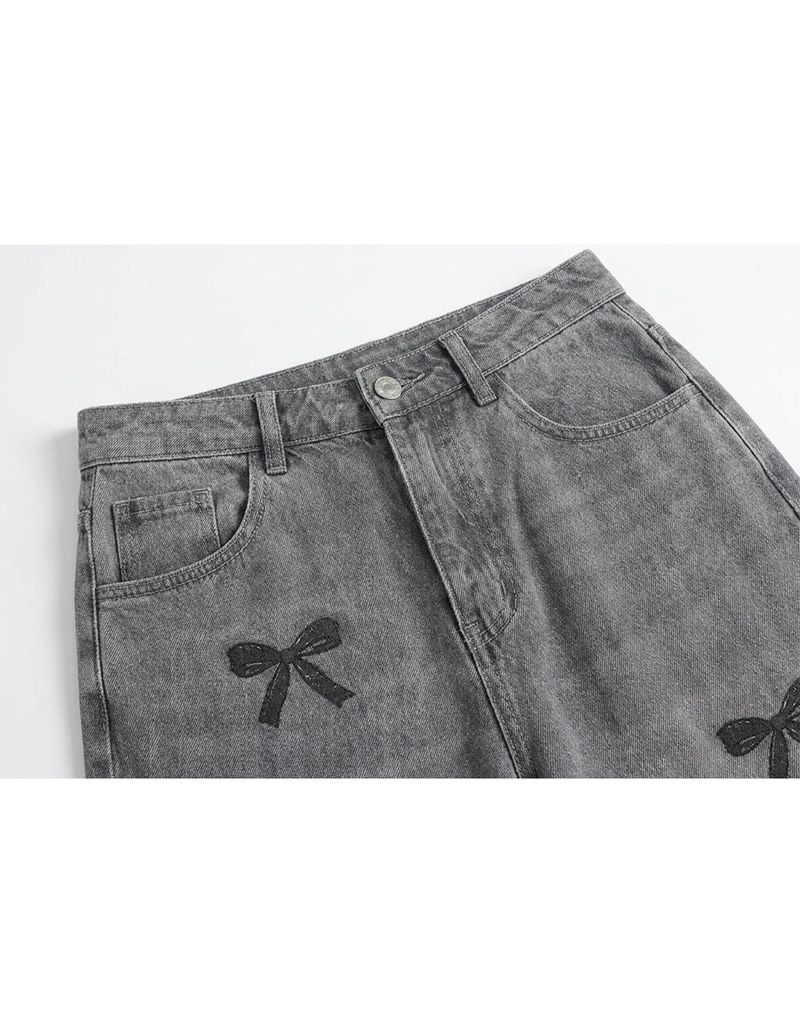 [PRE-FALL] Bella Ribbon Printed Straight Wide Grey Denim