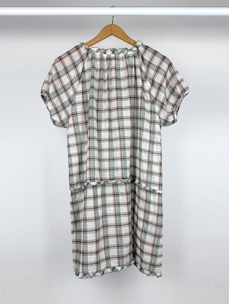 SAGE CHECK FRILL DRESS (2C)