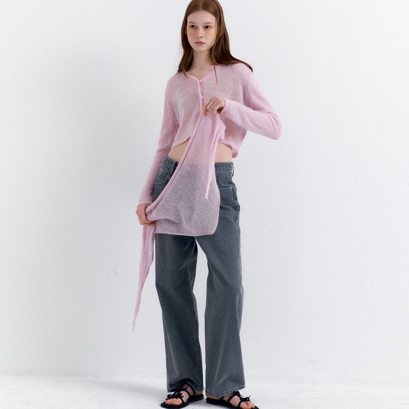 Scarf Set Cropped Knit Cardigan_Pink