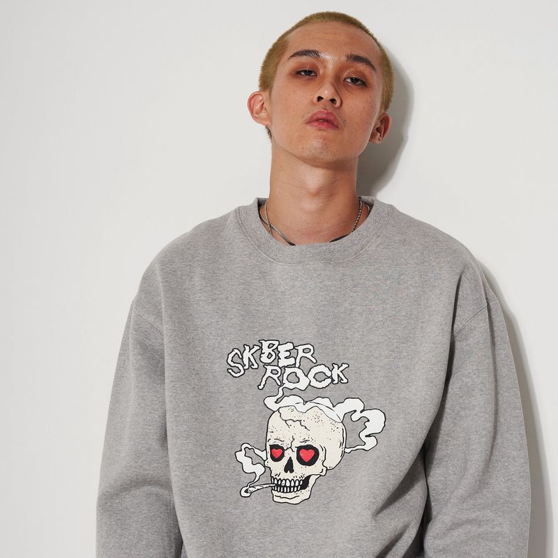 SMOKING SKULL SWEAT SHIRT GRAY
