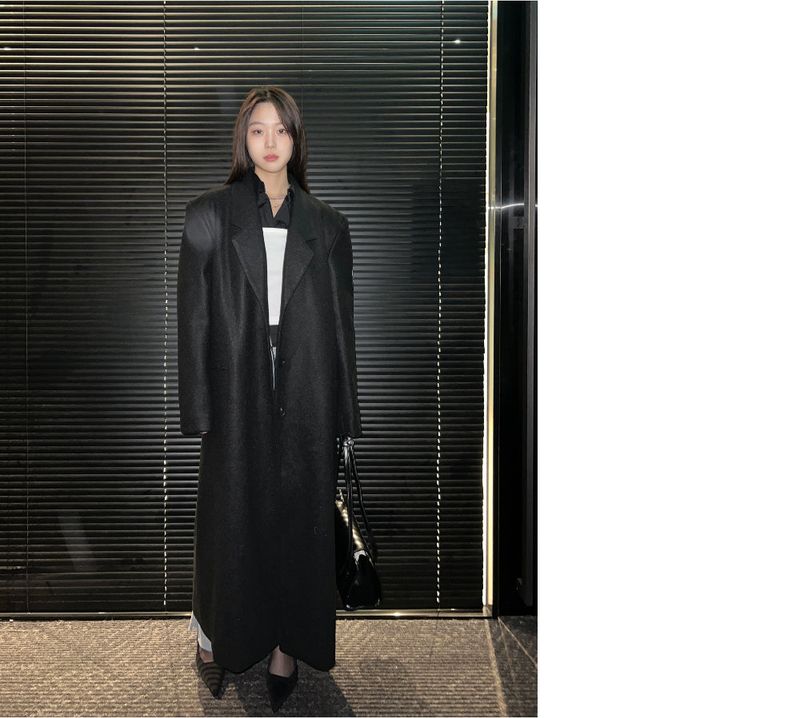 [UNISEX] Wool back button maxi long coat (Black)