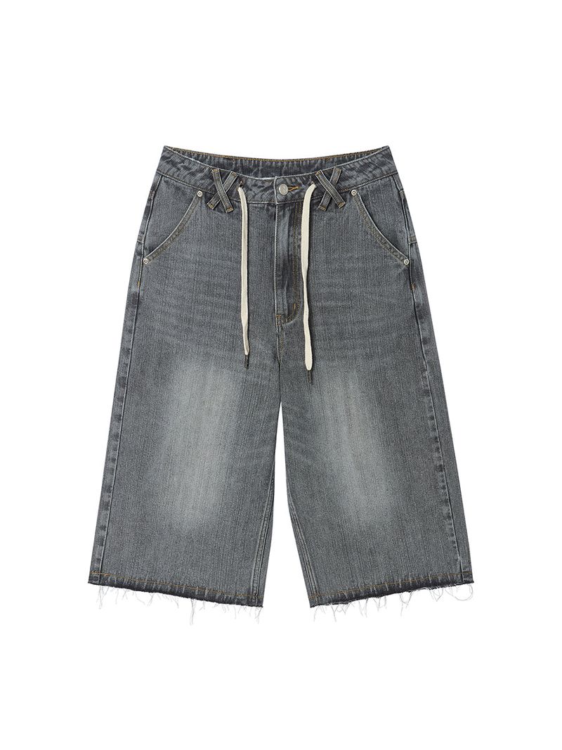 STRING CAPRI DENIM PANTS GREY