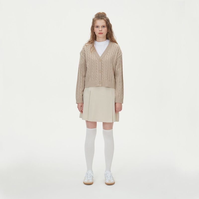 CROP CABLE KNIT CARDIGAN_BEIGE