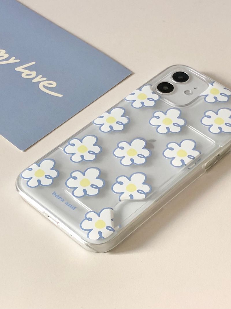 Blue flower card case _ Clear hard (iphone case)