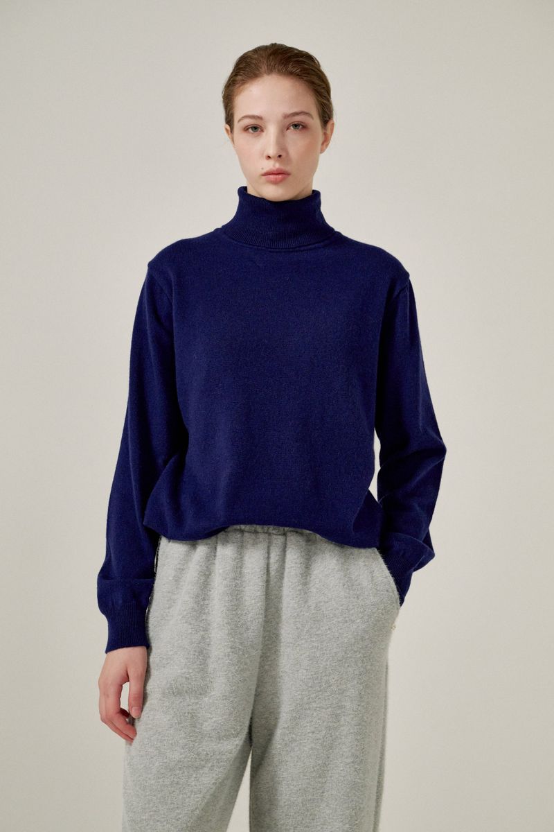 Cashmere turtle neck knit (Navy)