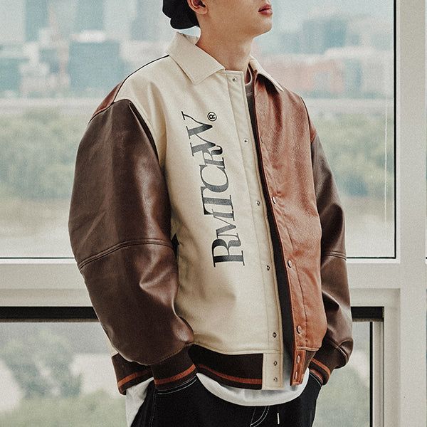 ROMANTIC CROWN（ロマンティッククラウン）の「VEGAN LEATHER VARSITY JACKET_BROWN（Jackets/Outerwear）」