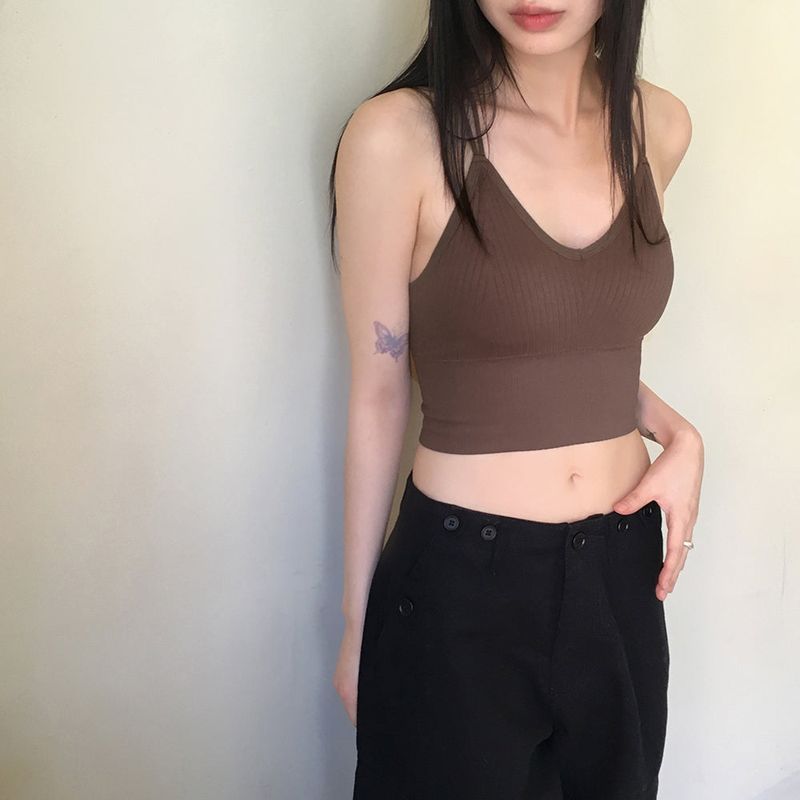 WONDER WONDER（ワンダーワンダー）の「[Cap built-in] Hiret two-line back strap point ribbed string tank top sleeveless（Tops）」