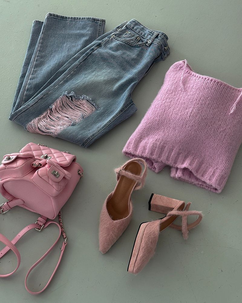 Pink Damage Wide Jeans