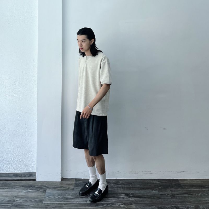 Button Shoulder Henley Waffle Tee