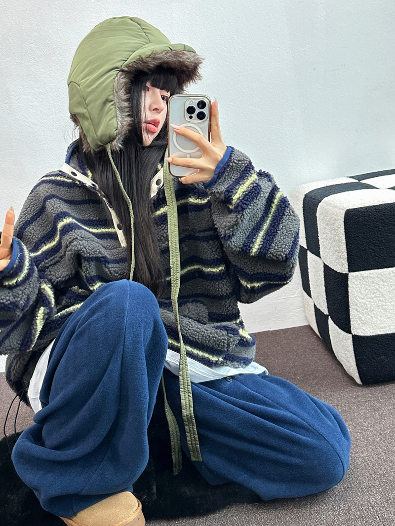 BOTH-SIDES FLEECE SNAP LONG PANTS 🧸🩵🤍6COLOR