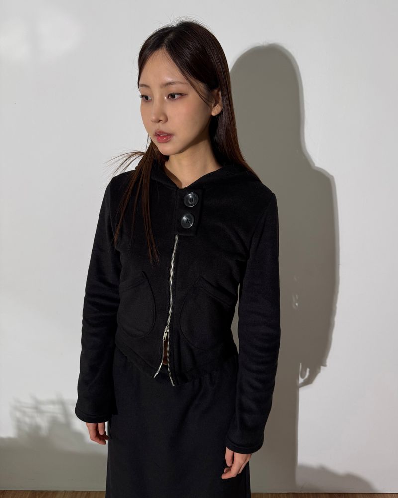 Pocket Fleece Hoodie Jacket [Black]