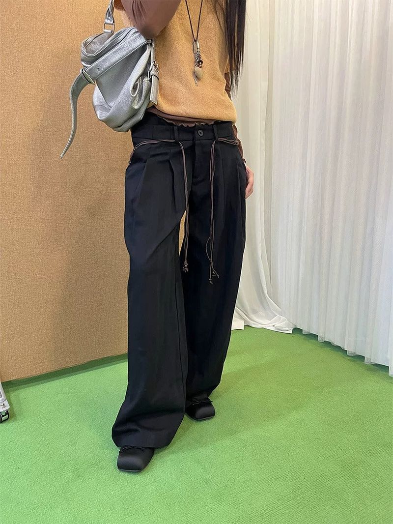 Black high-button-up wide pants