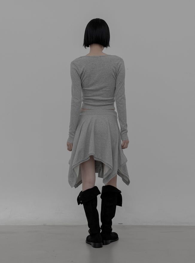 Knotted Unbalanced Sweat Midi Skirt