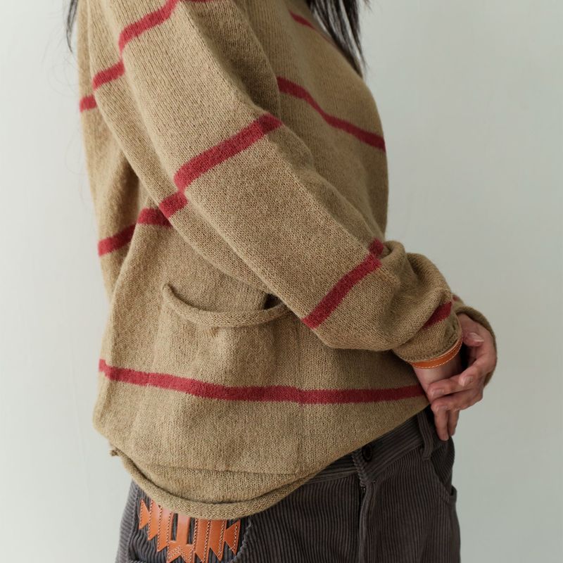 Roll-up stripe pocket knit / Beige