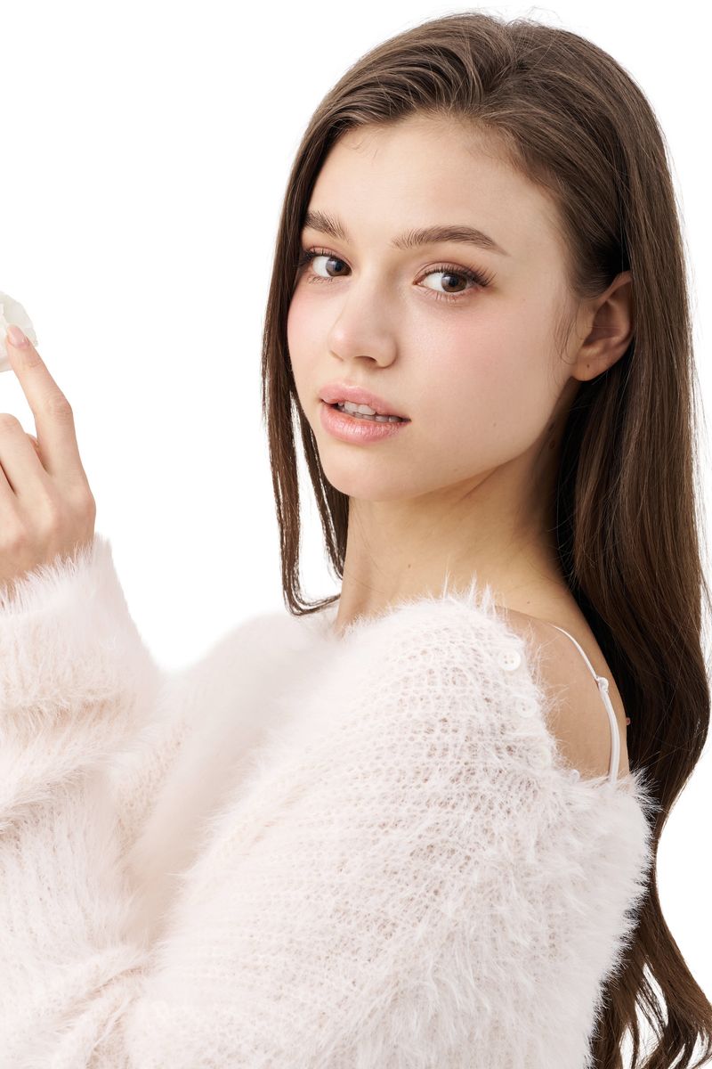 Cloud one-shoulder button knit, Pink
