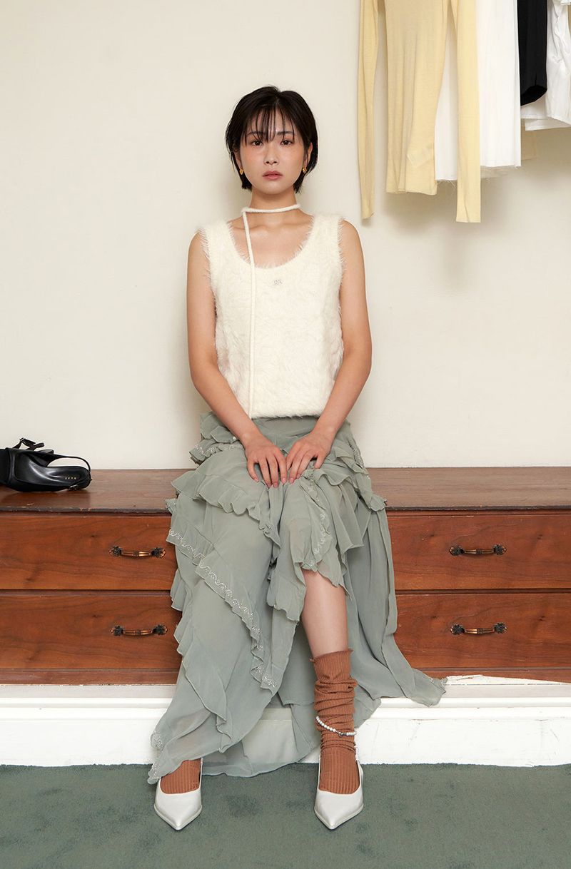 string knit scarf - Ivory