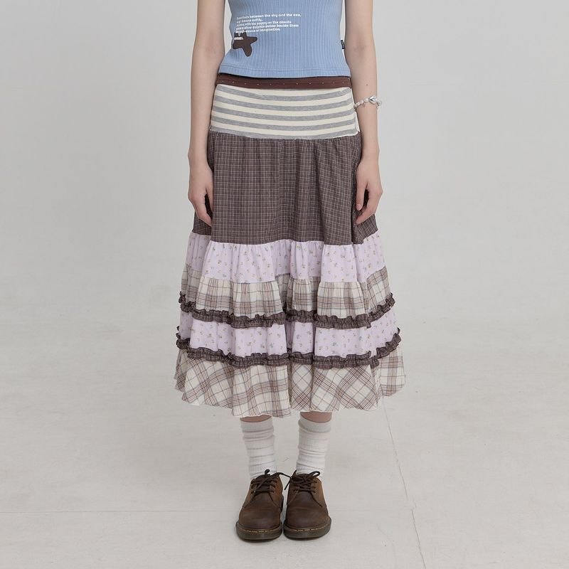 Mix Pattern Midi Skirt