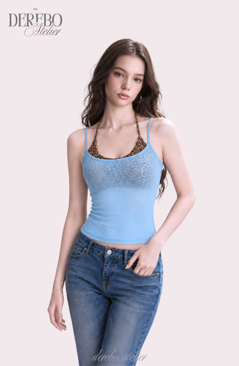 Sky Leopard See-Through Sleeveless Top