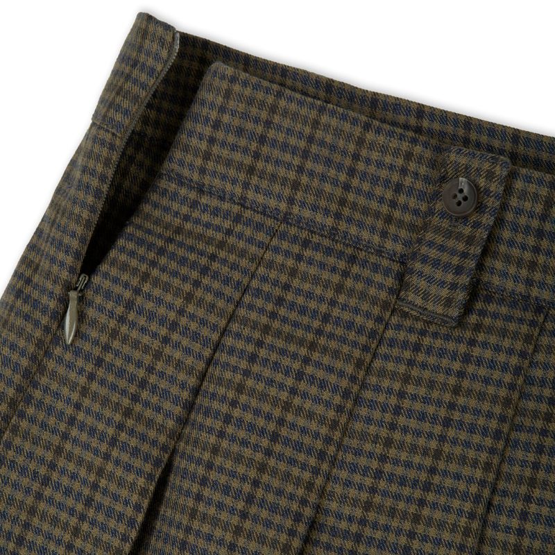 BROWN CHECK MIDI PLEAT SKIRT