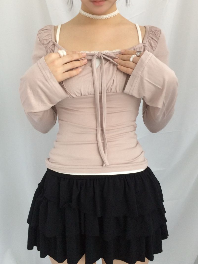 Slim Fit Ribbon Shirring Top