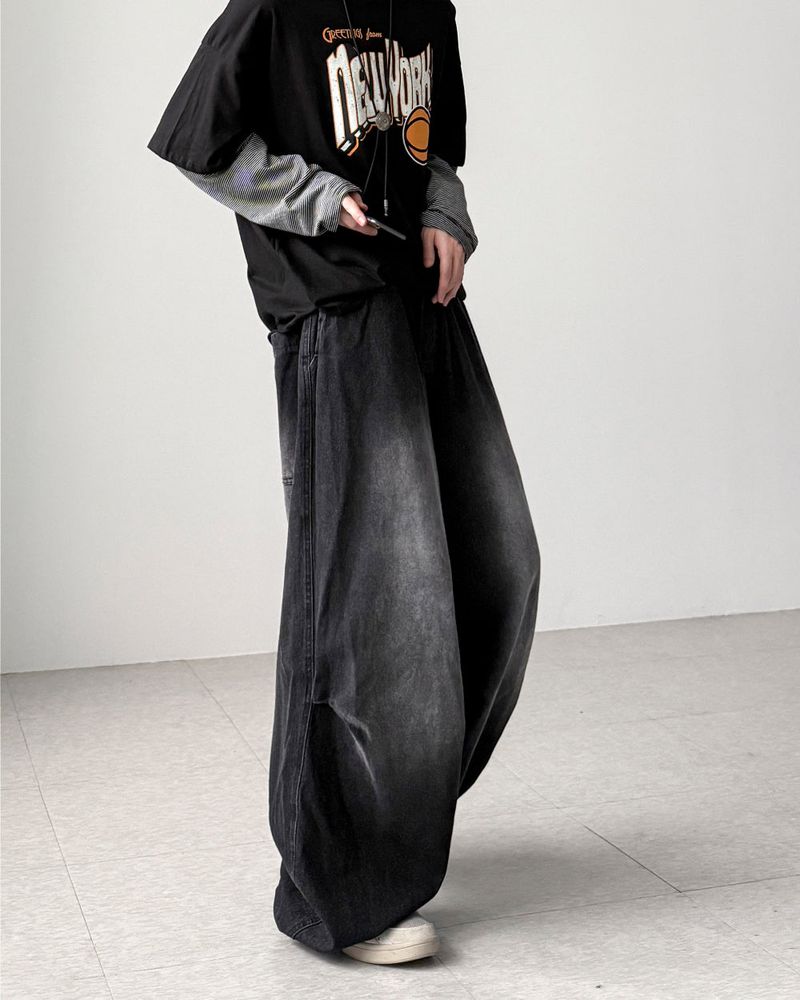 Check Skirt Layered Denim